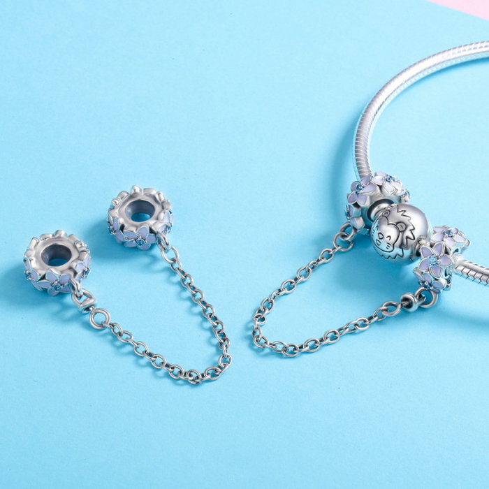 Lant de siguranta din argint pentru bratara cu flori mov [5]