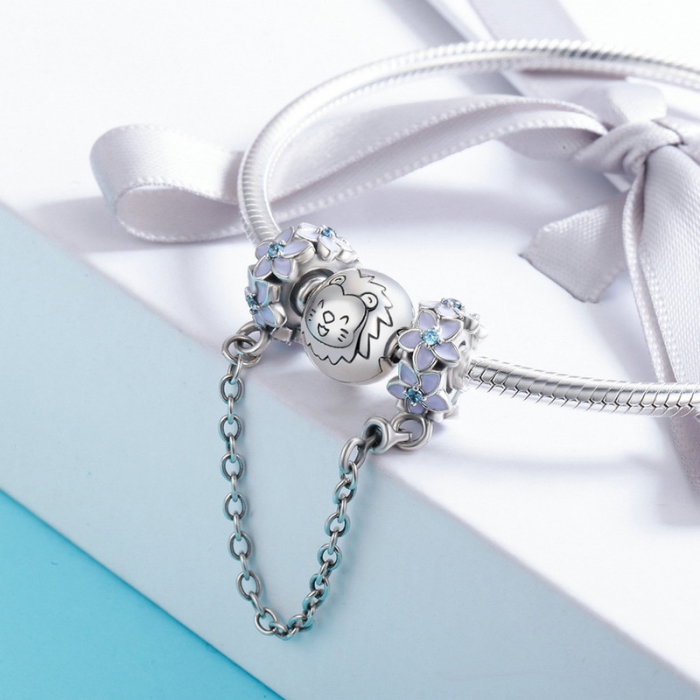 Lant de siguranta din argint pentru bratara cu flori mov [4]