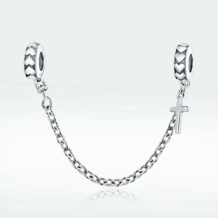 Lant siguranta din argint cruciulita si inimioare [5]