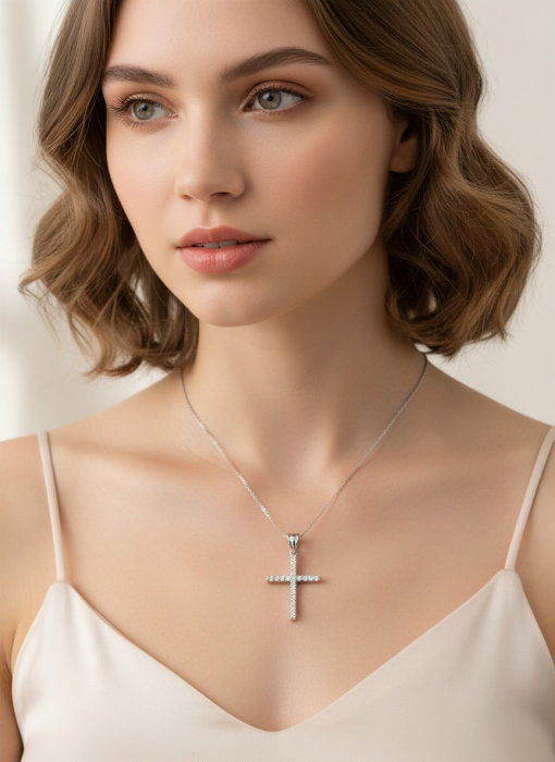 Pandantiv argint 925 rodiat cruce cu zirconii PSX0623 [2]