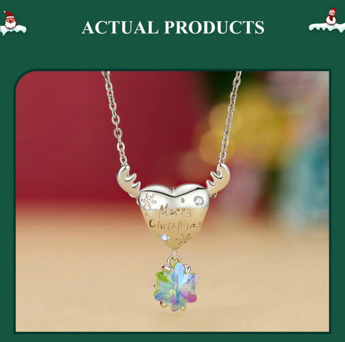 Pandantiv argint Christmas cu ren si fulg de nea [12]