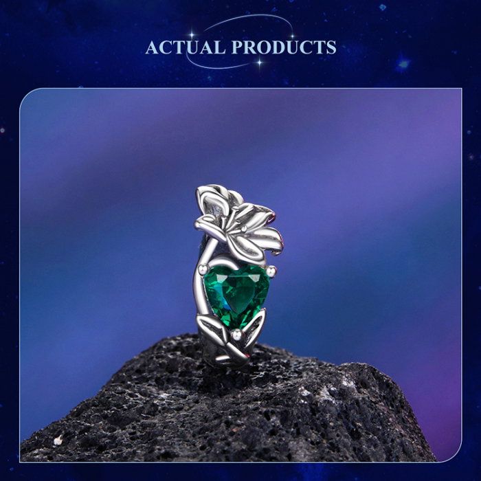 Pandantiv argint cu zirconiu inimioara si crin [13]