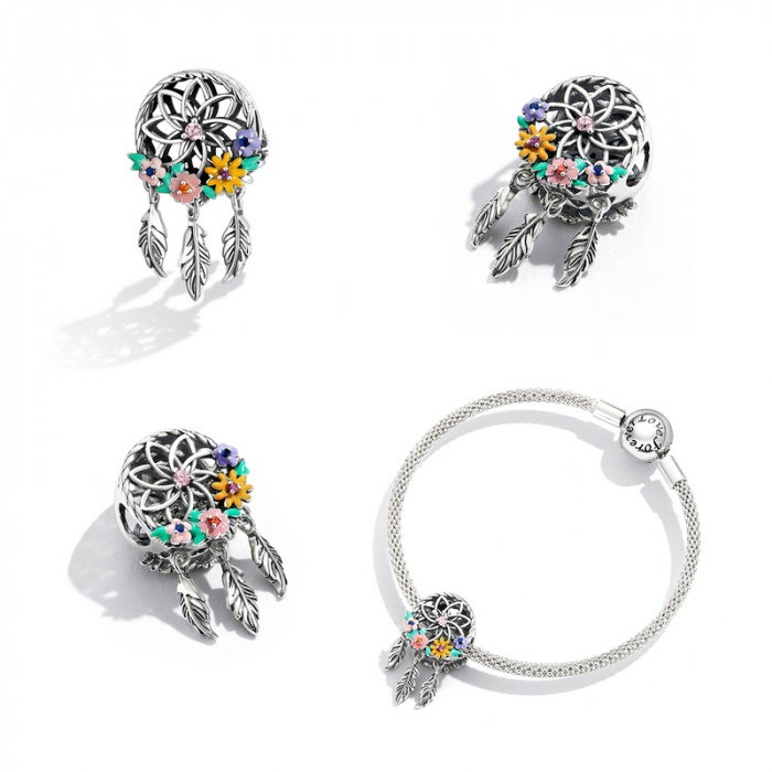 Pandantiv argint Dream Catcher cu flori colorate [6]