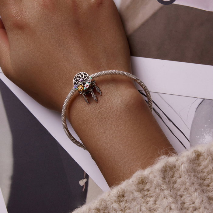 Pandantiv argint Dream Catcher cu flori colorate [5]