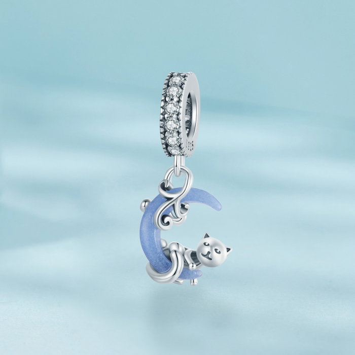 Pandantiv argint fosforescent cu luna si pisicuta [3]