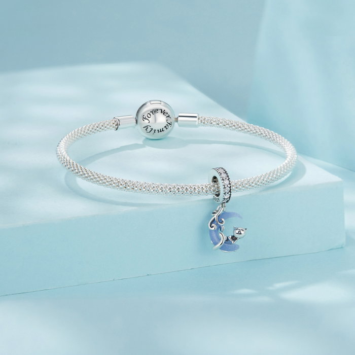 Pandantiv argint fosforescent cu luna si pisicuta [6]