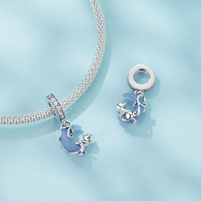 Pandantiv argint fosforescent cu luna si pisicuta [7]