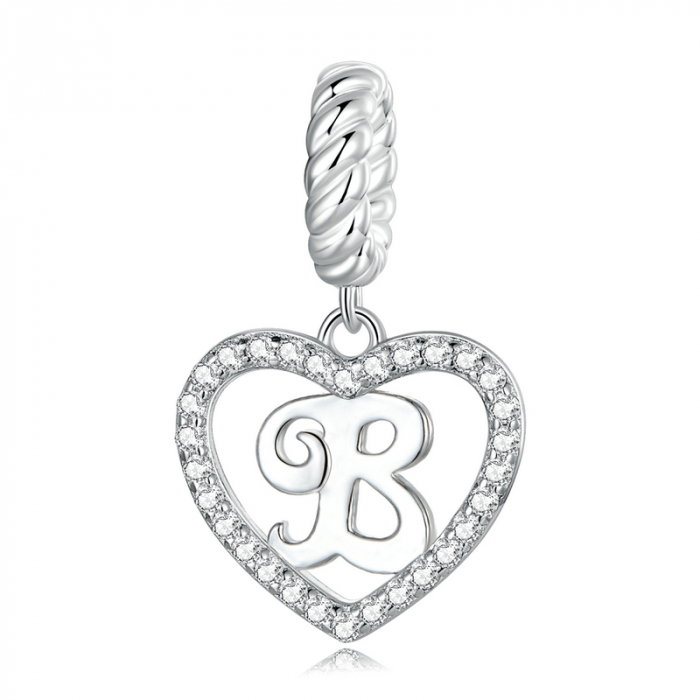 Pandantiv argint inima si litera B [1]