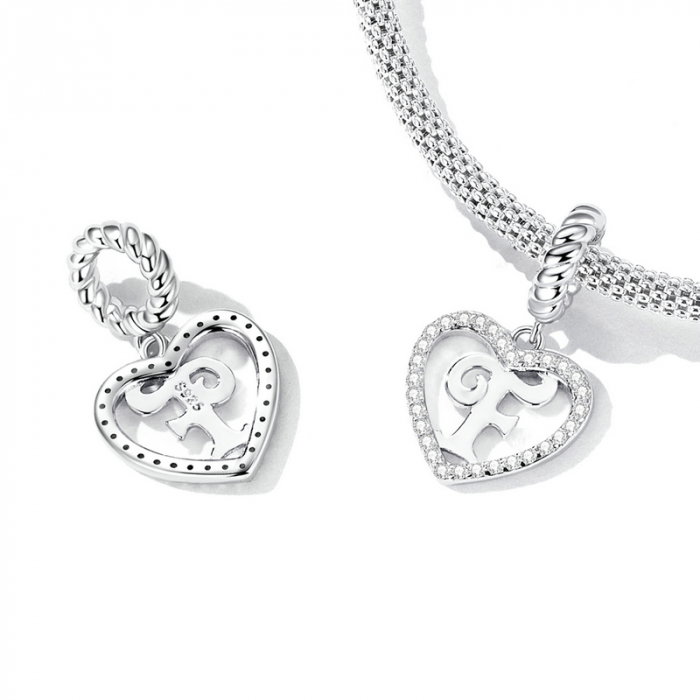 Pandantiv argint inima si litera F [3]