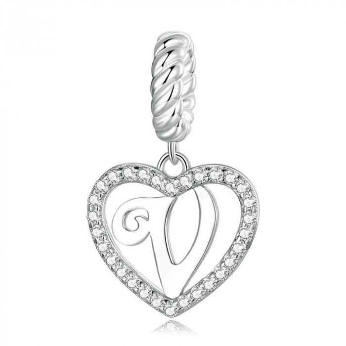 Pandantiv argint inima si litera V [1]