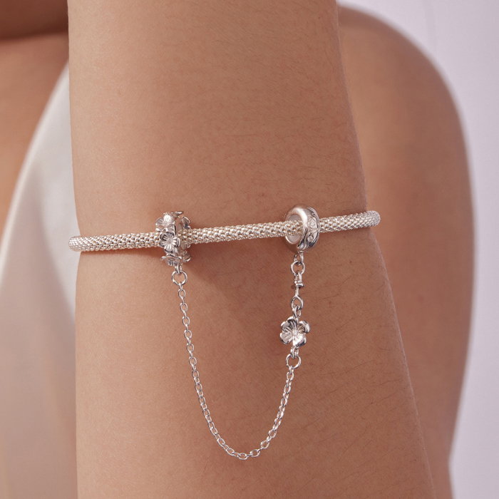 Pandantiv argint lant de siguranta floare cu Zirconia [5]