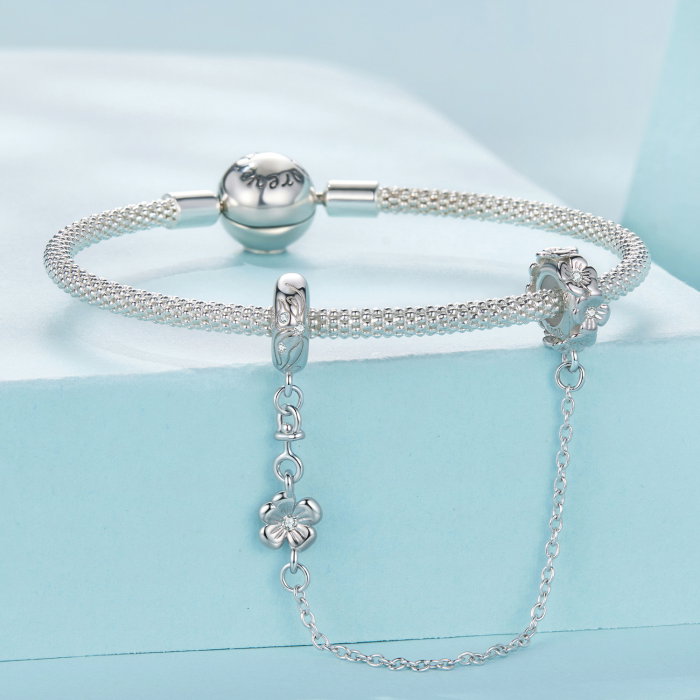 Pandantiv argint lant de siguranta floare cu Zirconia [4]