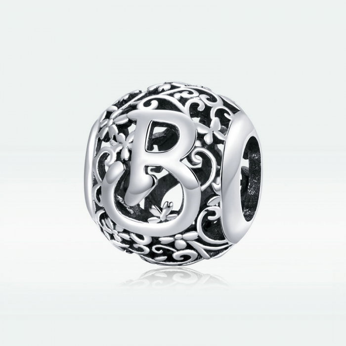 Pandantiv argint litera B floral [5]