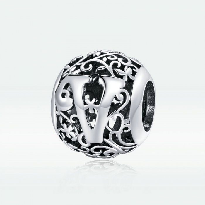 Pandantiv argint litera V floral [5]