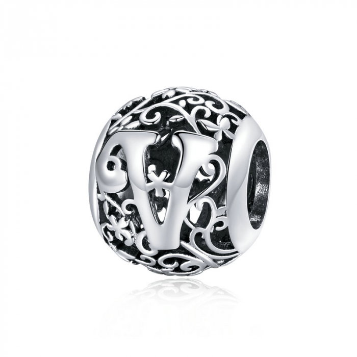 Pandantiv argint litera V floral [1]