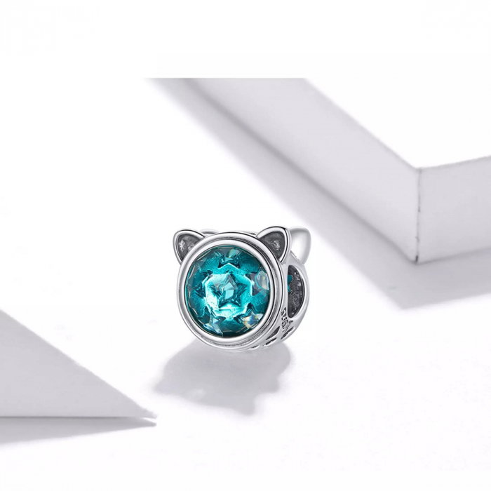 Talisman argint pisicuta cu zirconiu bleu [3]