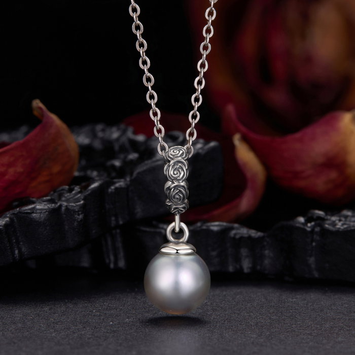 Pandantiv argint trandafir cu perla ecologica [10]