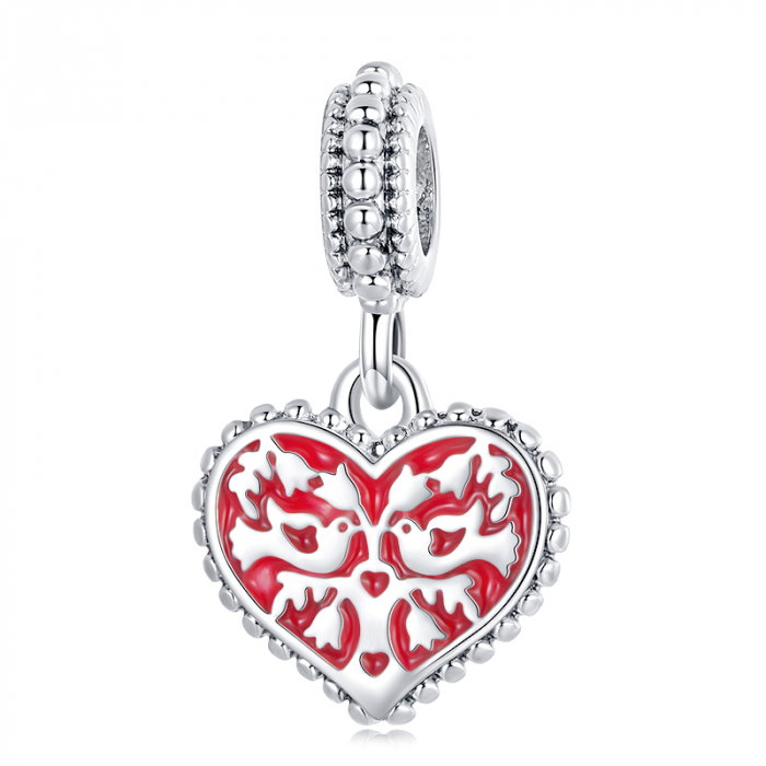 Pandantiv fantezie inima rosie cu copacul vietii si porumbei [1]