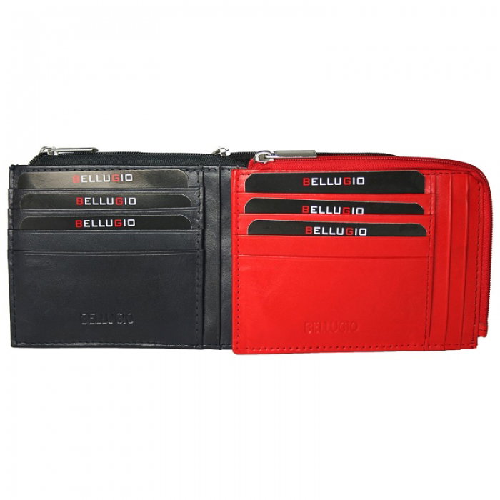 Portcard piele naturala Bellugio PCA26 Rosu cu fermoar (miniportofel) [2]