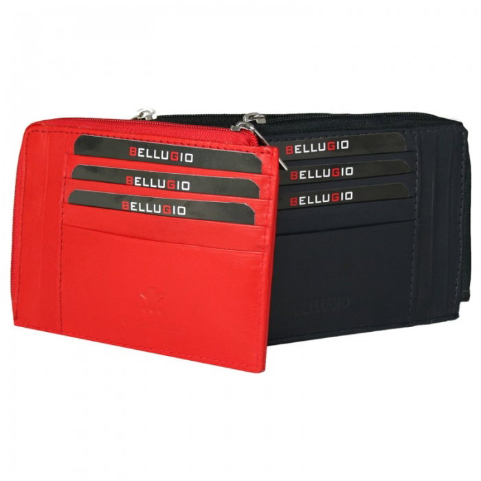 Portcard piele naturala Bellugio PCA26 Rosu cu fermoar (miniportofel) [3]