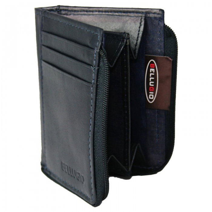 Portcard piele naturala Bellugio PCA31 Bleumarin cu fermoar (miniportofel) [1]
