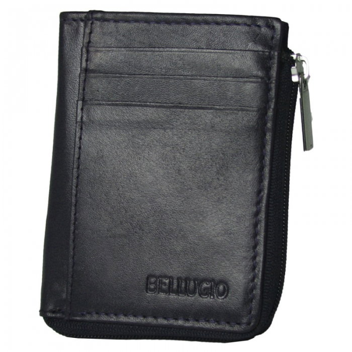 Portcard piele naturala Bellugio PCA31 Bleumarin cu fermoar (miniportofel) [2]