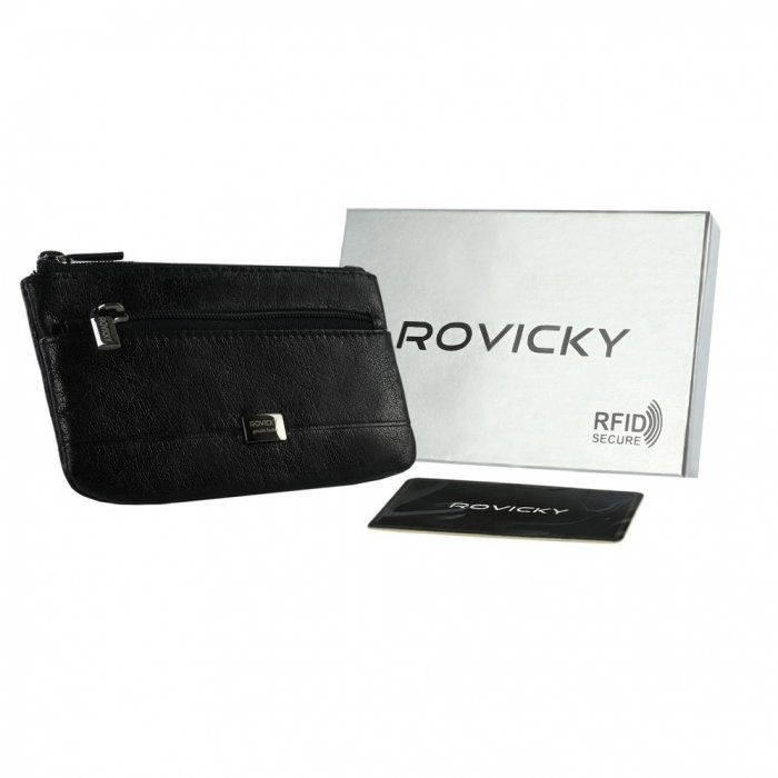 Portchei piele naturala cu 2 compartimente Rovicky, PCH300, Negru [13]