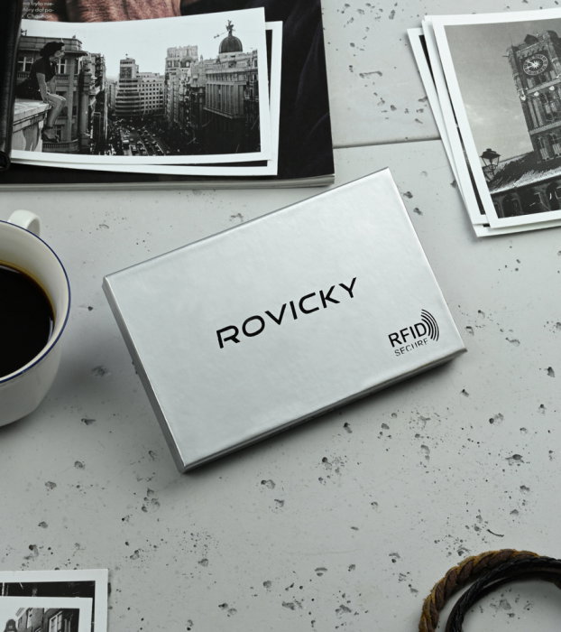 Portchei piele naturala cu 2 compartimente Rovicky, PCH300, Negru [11]