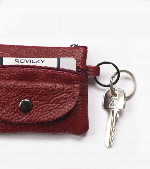 Portchei si miniportofel piele naturala cu 4 compartimente , PCH510, Rosu [6]