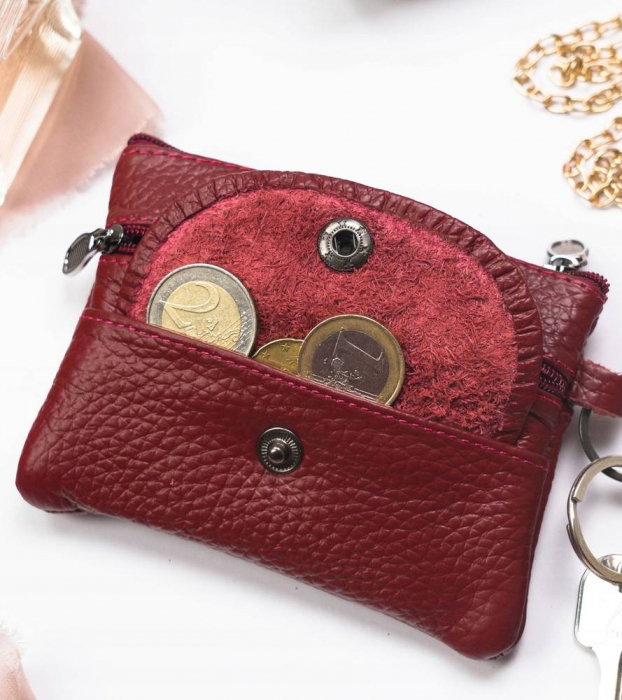 Portchei si miniportofel piele naturala cu 4 compartimente , PCH510, Rosu [4]