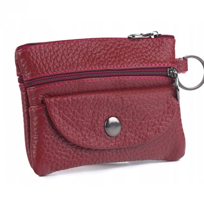 Portchei si miniportofel piele naturala cu 4 compartimente , PCH510, Rosu [1]