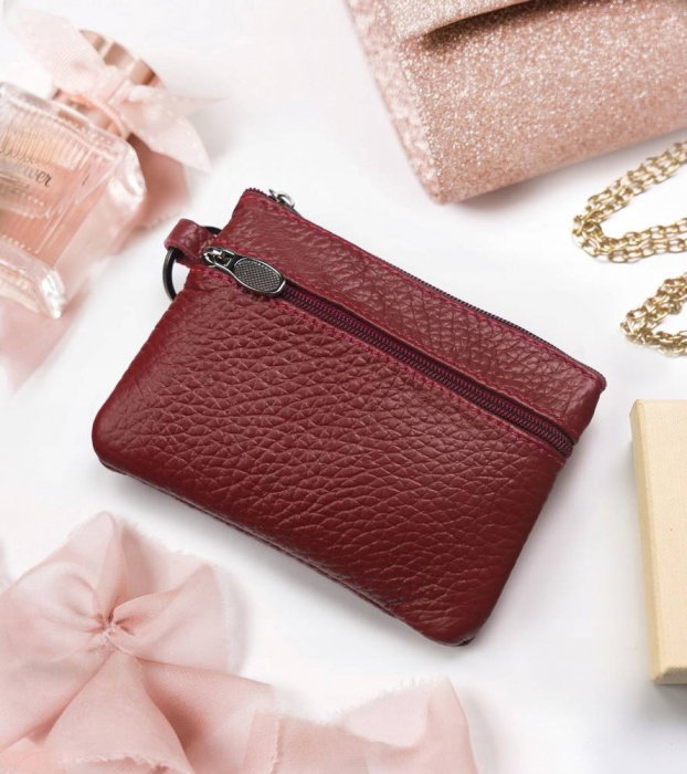 Portchei si miniportofel piele naturala cu 4 compartimente , PCH510, Rosu [8]