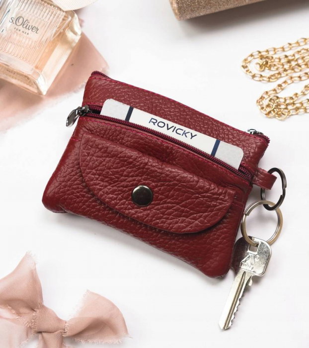 Portchei si miniportofel piele naturala cu 4 compartimente , PCH510, Rosu [5]