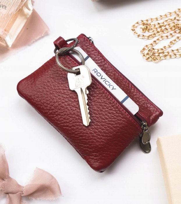 Portchei si miniportofel piele naturala cu 4 compartimente , PCH510, Rosu [2]