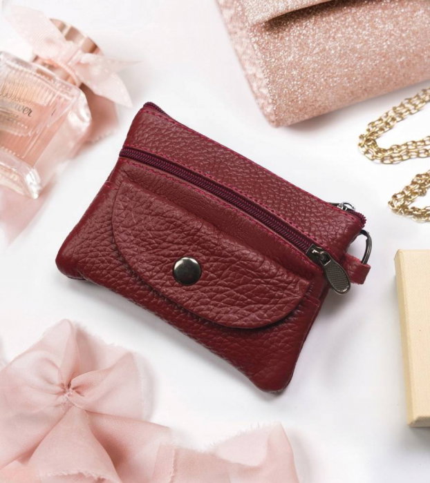 Portchei si miniportofel piele naturala cu 4 compartimente , PCH510, Rosu [7]