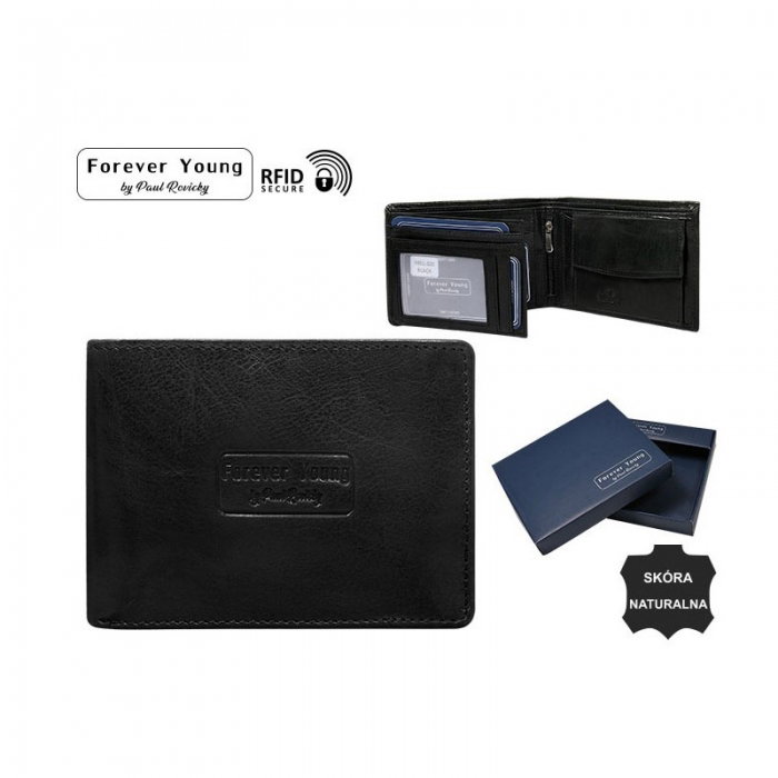 Portofel barbati din piele naturala cu protectie RFID Forever Young PORM622 Negru [3]