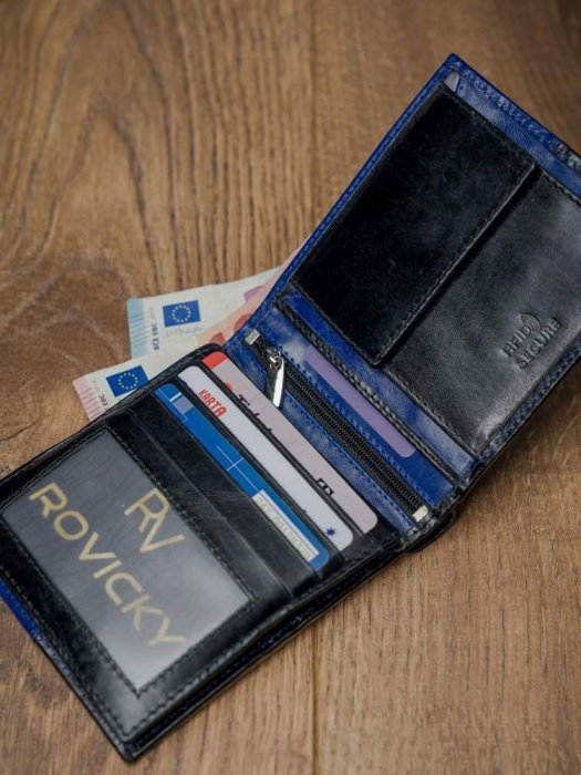 Portofel barbati, Rovicky, PORM106, Albastru, din piele naturala, cu RFID [5]