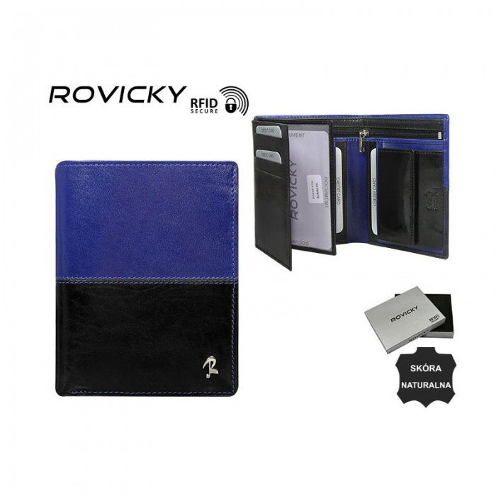 Portofel barbati din piele naturala cu protectie RFID Rovicky PORM573 Albastru [3]