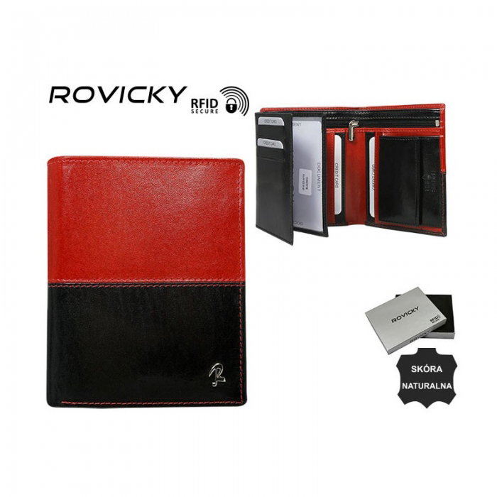 Portofel barbati din piele naturala cu protectie RFID Rovicky PORM574 Rosu [3]