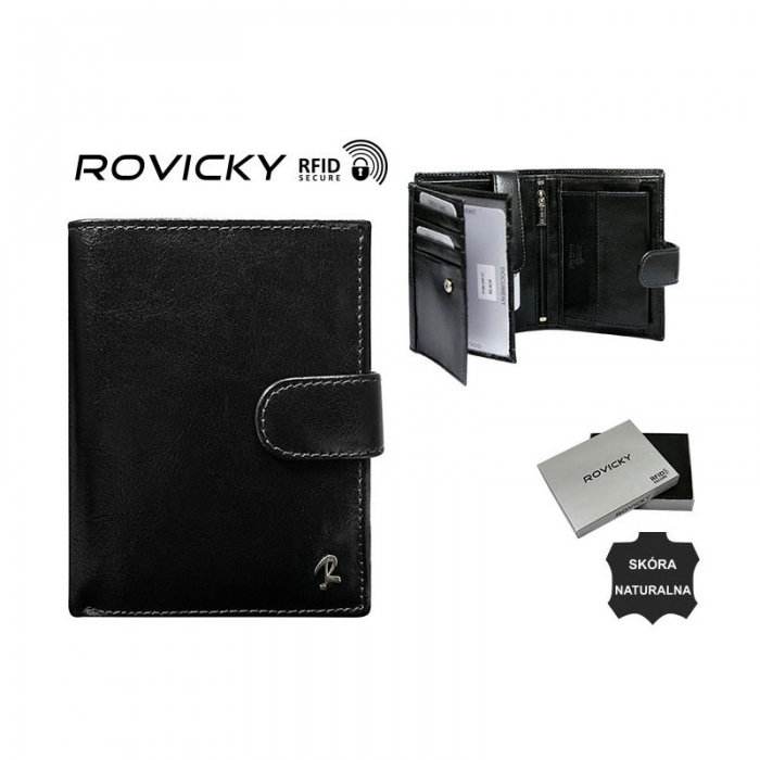 Portofel barbati din piele naturala cu protectie RFID Rovicky PORM579 Negru [4]