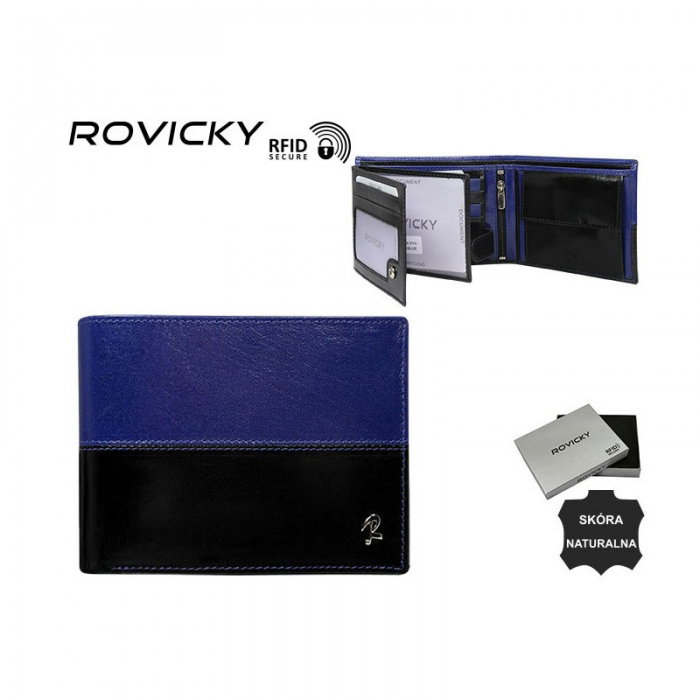 Portofel barbati din piele naturala cu protectie RFID Rovicky PORM619 Albastru [3]