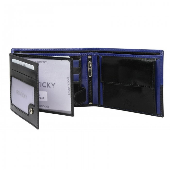 Portofel barbati din piele naturala cu protectie RFID Rovicky PORM619 Albastru [2]