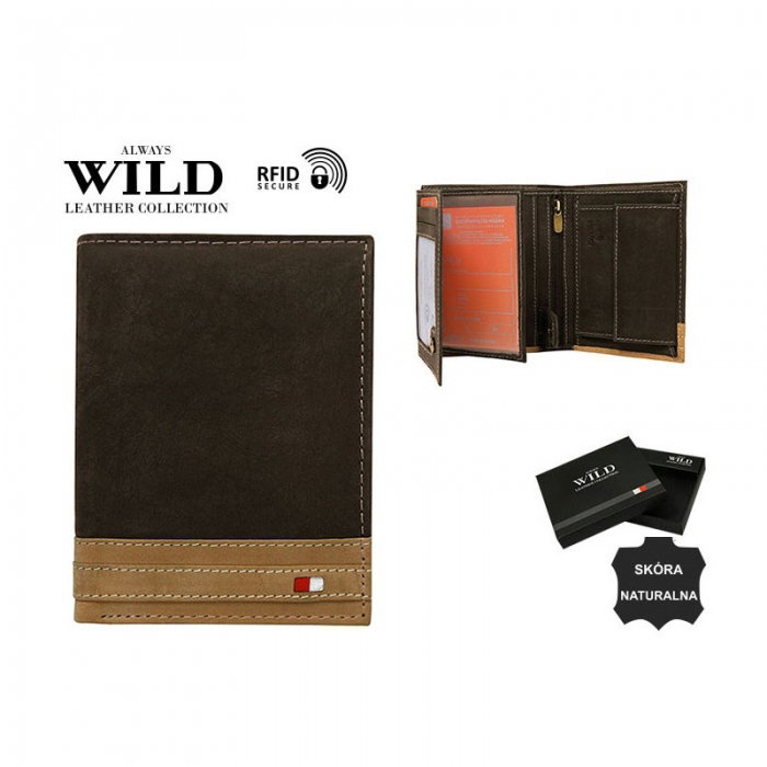 Portofel barbati din piele naturala cu protectie RFID Wild PORM587 Maron [3]