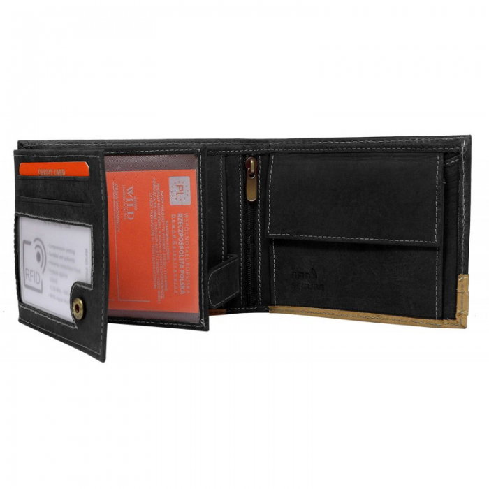 Portofel barbati din piele naturala cu protectie RFID Wild PORM611 Negru [2]