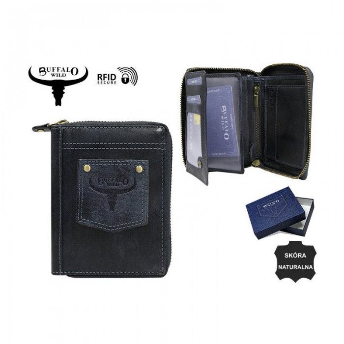 Portofel barbati din piele naturala cu protectie RFID Wild PORM629 Albastru [3]