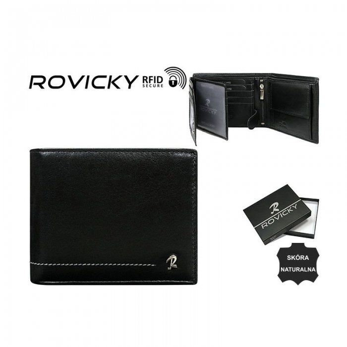 Portofel barbati piele naturala de lux Rovicky PORM43 Negru, cu RFID [7]