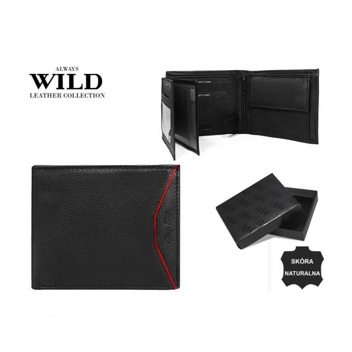 Portofel barbati piele naturala Wild PORM49 Negru cu Rosu [3]