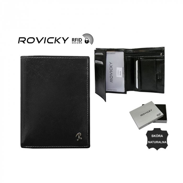 Portofel barbati premium din piele naturala Rovicky PORMG053, cu RFID, Negru [4]