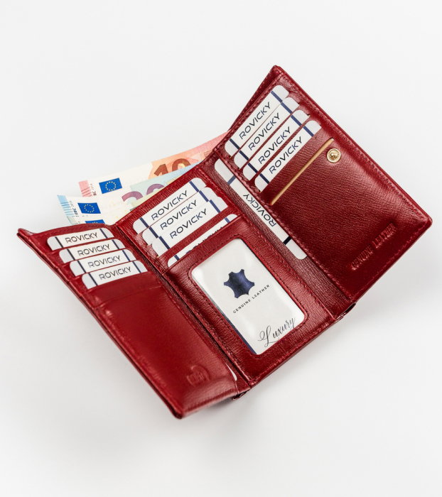 Portofel dama din piele naturala PORTG502, Rosu, Rovicky, RFID [9]