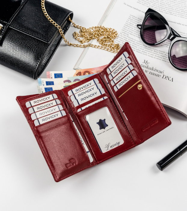 Portofel dama din piele naturala PORTG502, Rosu, Rovicky, RFID [11]